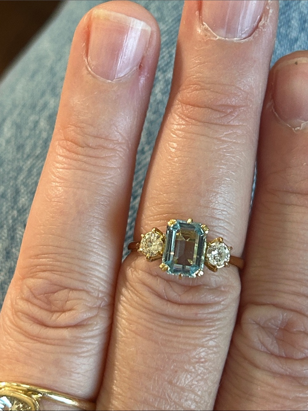 Aquamarine and Diamond Three-Stone Ring - Gold